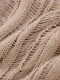 Znbbw TRAF Women Fashion Hem Ripped Knitted Sweater Female Chic O Neck Frayed Cropped Jumper Casual Loose Street Pullovers