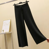 Znbbw New Drape High-waist Wide-leg Autumn And Winter Fashion Loose Knit Straight-leg Pants Lace-up Casual Women Clothing
