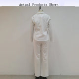 Znbbw Women Two Piece Set Autumn Fashion Commuting Solid V Neck Zipper Long Sleeves Pants Sets High Streetwear