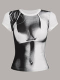 znbbw Spring Sexy Graphic T Shirt Summer Clothes For Women 2023 Yellow Long Sleeve O Neck Tops Female Tees White Tee Shirt