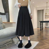 Znbbw Vintage Women High Waist Pleated Skirt Korean Elegant College Style Midi Skirt Casual All Match Student A Line Skirts New