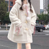 Znbbw Kawaii Wool Coat Women Loose Japanese Sweet Lolita Outwear Jacket Female Korean Style Pockets Warm Hoodies Overcoat 2024