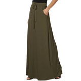 Znbbw High Waist Solid Long Skirts Fashion Summer Women Loose Drawstring Maxi Skirts Oversized Pleated Floor-length Skirts