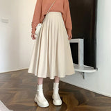 Znbbw Vintage Women High Waist Pleated Skirt Korean Elegant College Style Midi Skirt Casual All Match Student A Line Skirts New