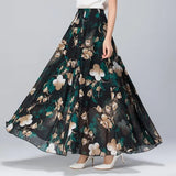 Znbbw High Waist Skirts Womens Summer Autumn Elastic Waist Full Long Skirt Print A-Line Mother Dance Skirts Swing Chiffon Skirt
