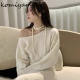 Znbbw Shoulder Long Sleeve Sweater Irregular Skew Collar Ropa Mujer Feminino Sexy Pullover Womens Spring Clothing Knitwears