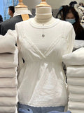 Znbbw White Lace Tank Tops Women Summer Casual Cute Sleeveless V Neck Slim Cotton Camis Vintage Aesthetic Solid Y2k Vests 2024