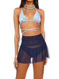 Znbbw Ruched High Waist Mini Skirts Women Beachwear Skirt Solid Color See-Through Bikini Cover-Up Mesh Sheer Pleated Skirt