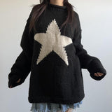 Znbbw Gothic Pullover Star print Women Sweater Japanese Jacquard Knit Men O Neck Long Sleeve Fashion Tops Y2k Oversized Sweater