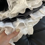 Znbbw Patchwork Pleated Skirts Women Summer Japanese Preppy Ruffles Mini Skirts Y2K High Waist Kawaii All Match A Line Skirts