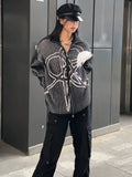 Znbbw High Street Cardigan Knit Coat Zipper Striped Jacquard Design Loose Sweater Autumn Winter Y2k Harajuku Vintage Clothing