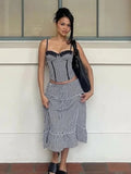 Znbbw Plaid Printed Y2K Summer Outfits Set Women Summer Chic Skirt Set Top+skirt Matching Set 2024 Black Party Beach Dress