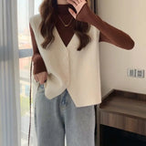 Znbbw Vest Autumn and Winter 2024 Little Fragrant Sweater Knitted Vest Women Sleeveless Overlapping Small Cuff Sweater Vest