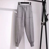 Znbbw Women pants autumn and winter black casual knitted pants loose elastic spring and autumn nine points Harlan radish pencil pants