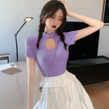 Znbbw Women's Chic Temperament Personality Cheongsam Short Slim T-shirt Short Sleeve Top