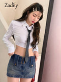 znbbw Summer Japan Style Long Sleeve White Shirt Women top with ties JK Button Up Cotton Crop Tops Female Sexy Blouse Clothing