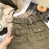 Znbbw High Waist Cargo Skirts Women Fashion Korean Chic with Belt Short Culotte Skirts Female Pocket Streetwear Jean Mini Skirts
