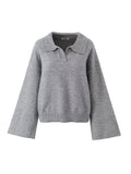 Znbbw TRAF Women Large Turn-Down Collar Knitted Sweater Slit Cuffs Autumn Winter Ladies V-Neck Loose Knitted Sweater Tops