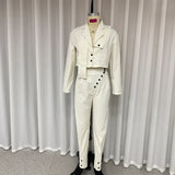 Znbbw Women Two Piece Set Autumn Fashion Solid Lapel Long Sleeve Button Jacket Irregular Pockets Pants Sets High Streetwear