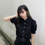 Znbbw Summer Elegant Chiffon Shirt Women Korean Fashion Design Puff Sleeve Tops Y2K Female Casual All Match Shirts New