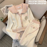 znbbw Casual Pants Suit Doll Collar Long Sleeve Coats+Bandage Pants 2023 Autumn Fashion Western Style Sports Two-piece Suits