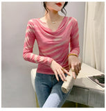 Znbbw Spring Summer Double-Layer Mesh Top Long Sleeve Printing T-shirt Woman Slim Fitting Tee For Female
