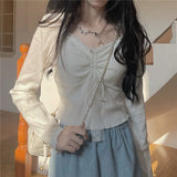 Znbbw White Kawaii Lolita Female Blouse Lace Japanese Sweet Long Slevee Tops Women Knitted Casual Korean Designer Clothing 2024