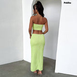 znbbw Women Sexy Sleeveless Strapless Crop Top And Skirt Two Piece Sets Solid Clothes Backless Corset Party Club Prom Fashion 2023