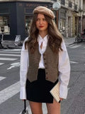 Znbbw Sleeveless Single Button Houndstooth Vintage Vest for Women Autumn Spring Short V Neck Pockets Vest Waistcoat 2024