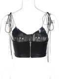 znbbw Summer Sexy Camis Backless Camisole Club Outfit For Women 2023 Faux Leather Crop Top Female Black Casual Tank Top