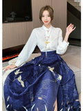 Znbbw Women Spring Autumn New Chinese Style Printing Leisure Time Temperament Hanfu Horse Face Skirt Satin Fabric Long Skirt  D5322