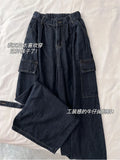 Znbbw Autumn Loose Casual Women Cargo Pants Straight Jeans Black Grey Hip Hop High Quality Bottoms Simple Couple Denim Pants New