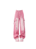 Znbbw Women's Pink Cargo Jeans Vintage 90s Aesthetic Y2k Oversize Denim Trousers Harajuku High Waist Cowboy Pants 2000s Trashy Clothes