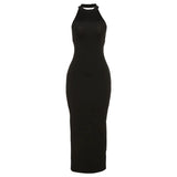 Znbbw New Pure Desire Style Sexy Open Back Tie Waist Hanging Neck Split Long Wrapped Hip Dress