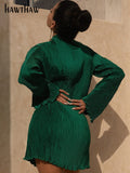 Znbbw Women Elegant Long Sleeve Streetwear Bodycon Green Fall Mini Dress 2023 Autumn Clothes Wholesale Items For Business