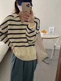 Znbbw retro casual striped pullover sweater knitted pullover women autumn and winter new loose long sleeve wind top women