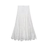 Znbbw Women Summer White Lace Dress Set Hollow Out Embroidery Shirt Skirt 2 Pcs Robe Outfits Single Breasting Cotton Maxi Dress