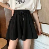 Znbbw Summer Shorts Skirts Women Elastic High Waist Casual Wide Leg Shorts Korean A Line Mini Skirt Oversized Black Short Pants