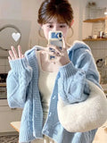 Znbbw Simple Y2k Sweaters Hooded Solid Color Long Sleeve Autumn Knit Short Cardigan Preppy Style All Match Women Clothing 2024
