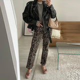 Znbbw Panther Pants Ladies 2024 Spring Loose High Waist Wide Leg Leopard Pant Fashion Female Vintage Hip Hop Baggy Denim Trousers