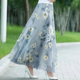 Znbbw High Waist Skirts Womens Summer Autumn Elastic Waist Full Long Skirt Print A-Line Mother Dance Skirts Swing Chiffon Skirt