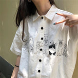 Znbbw Cartoon Shirts Women Streetwear Print Short Sleeve Blouses Korean Fashion White Loose Casual Tops Spring Summer New