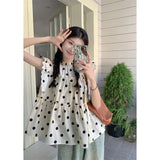 Znbbw Cute Polka Dots Shirts Women Korean Ruffles Flying Sleeve Blouses Streetwear Fashion Print Stand Casual Tops Summer New