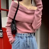 Znbbw Feminino Off Shoulder Slash Neck Sweater Women Long Sleeve Knitwears Spring Spring Y2k Clothes Elegant Pullover Tops