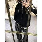 Znbbw Star Knitted Cardigan Women Y2K Patchwork Sweater Coat Vintage Harajuku Oversized Print Knitwear Korean Loose Jumpers