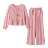 Znbbw Print Women's 2-piece Pants Set Lace Up Lantern Sleeve O-neck Top Loose High Waist Pant 2024 Spring Lady Casual Outfits