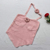 Znbbw Women's Korean Version Solid Color Neck Strap Slim Fitting Sexy Knitted Sleeveless Strapless Tank Top