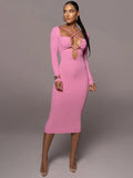 Znbbw Halter Strapless Backless Midi Dress For Women Robe 2023 Autumn Full Sleeve Bodycon Party Long Dress Vestido