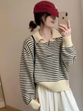 Znbbw Sweater Female 2024 Korean Women Autumn Academy Sweater Loose and Slim Versatile Striped Top Long Sleeve Knit Sweater