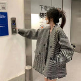 Znbbw Striped Tweed Jacket Women Korean Elegant Oversized Casual Coat Winter Streetwear Harajuku Loose All Match Outwear Tops